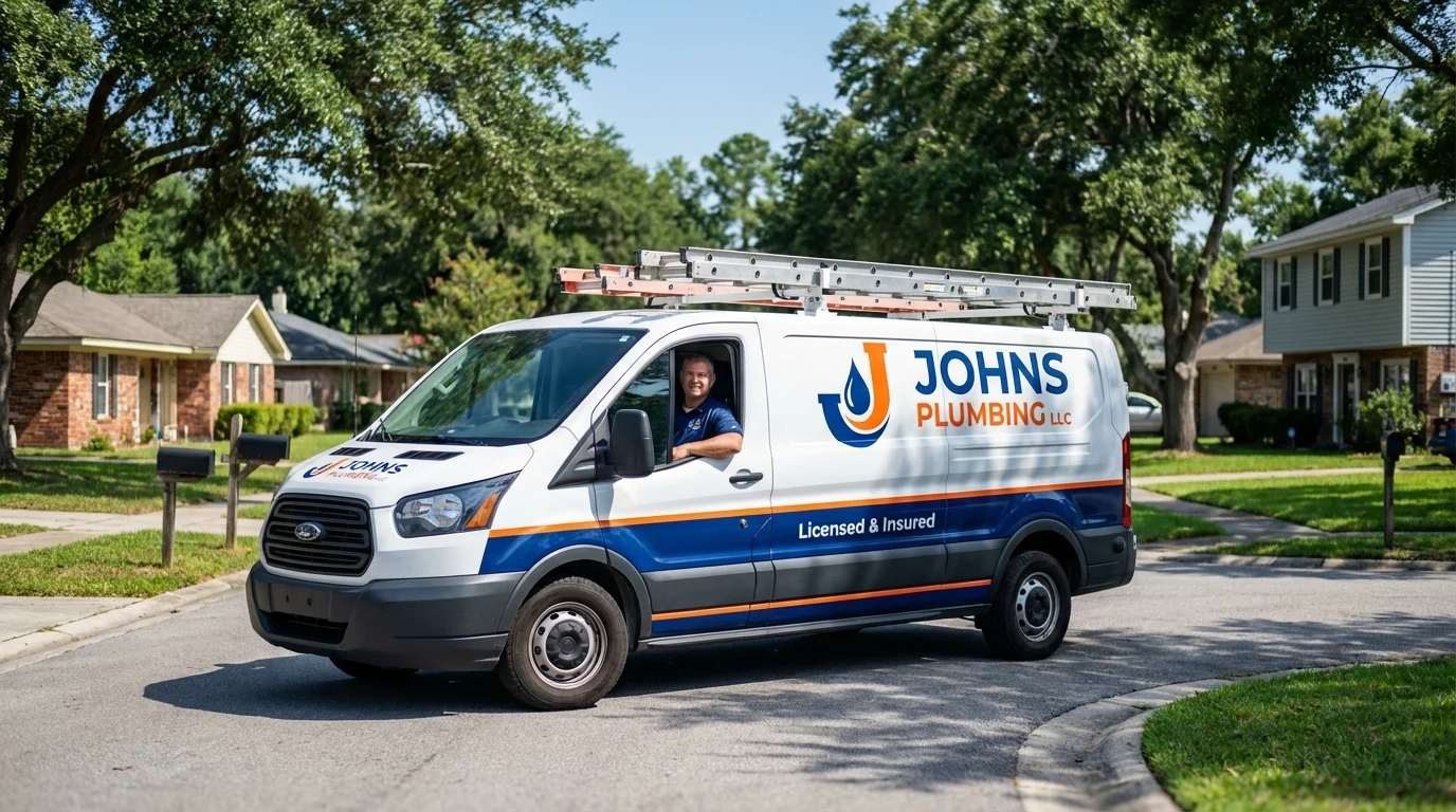 Johns Plumbing LLC service van in Jonesboro, IN